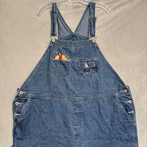 Pooh Overalls Womens Plus 24 Blue Denim Bib Winnie The Pooh Embroidered Pockets
